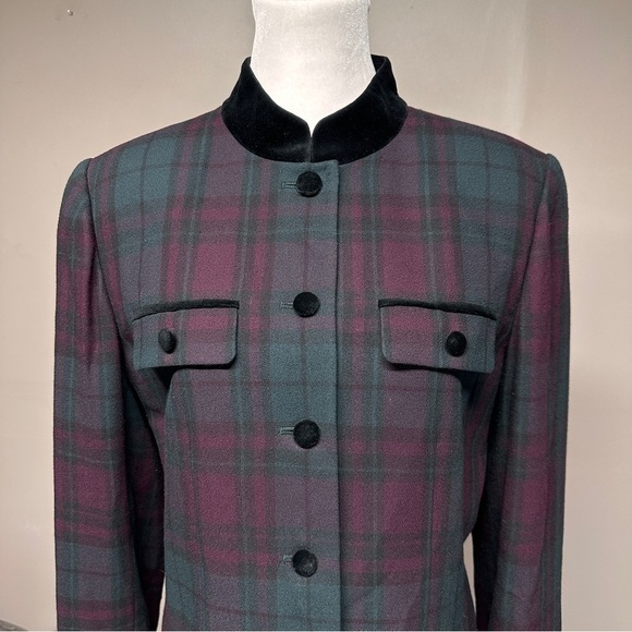 Vintage Le Suit Purple Green Plaid Suit Blazer Velvet Collar Buttons Academia 10 - Picture 2 of 10